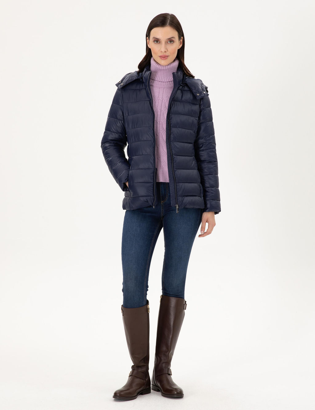 Lacivert Kap__onlu Kapitone Mont