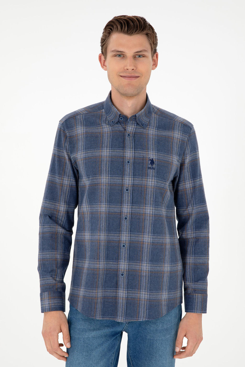 Мужская рубашка с длинным рукавом цвета индиго Неожиданная скидка в корзине - U.s. polo assn фото 3