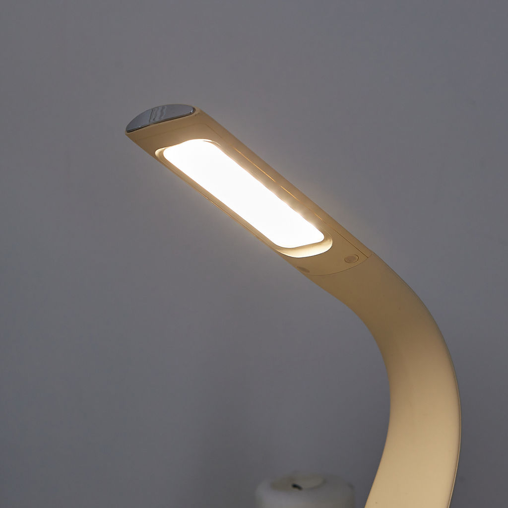 TLD-542 Cream/LED/300Lm/5000K/Dimmer Светильник настольный c часами, календарем, термометром, 5W. Сенсорный выключатель. Кремовый (стилизован под кожу). TM Uniel.