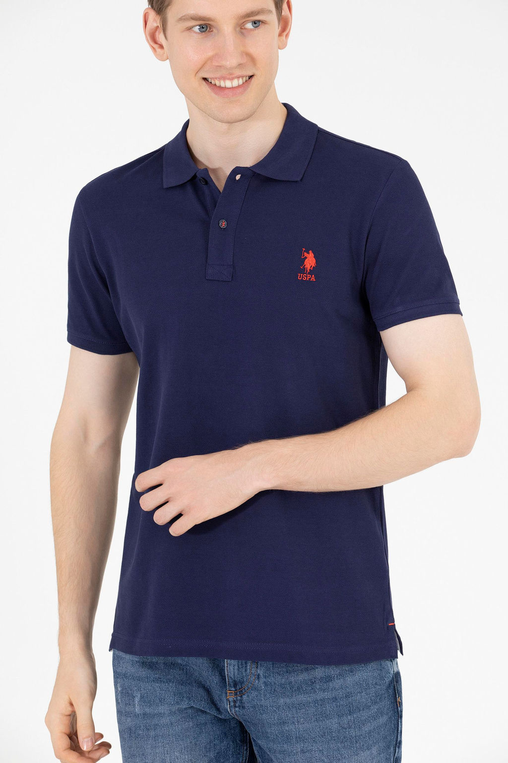 U. S. Polo Assn Мужская темно-синяя базовая футболка с воротником-поло - U.s. polo assn фото 4