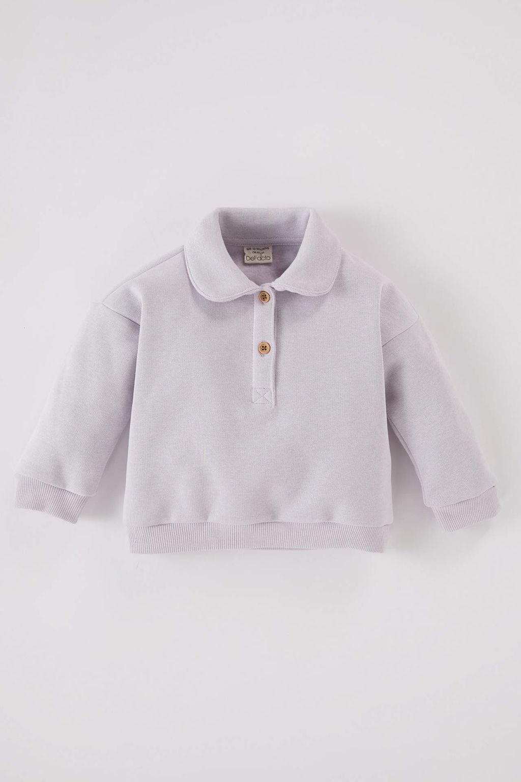 K?z Bebek Bebe Yaka Dugmeli Ici Yumusak Tuylu Sweatshirt - Defacto фото 2