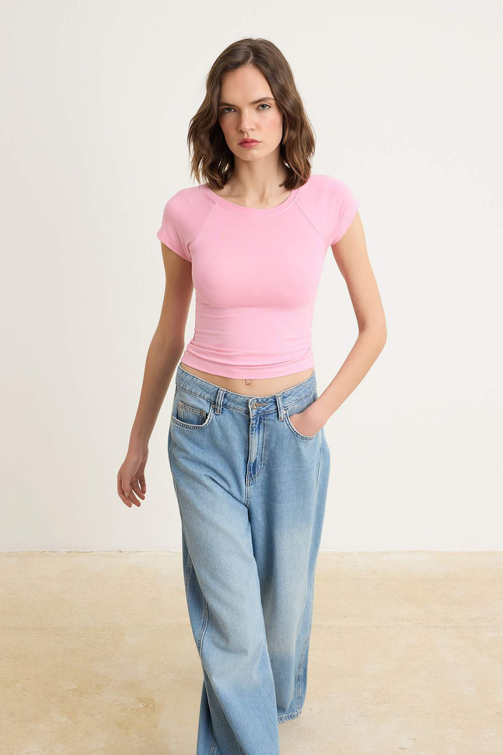 Pembe Regular/Normal Kal?p Reglan Kol K?sa Kollu Yumusak Orme T-shirt TWOSS26TS00267 - Trendyolmilla фото 2