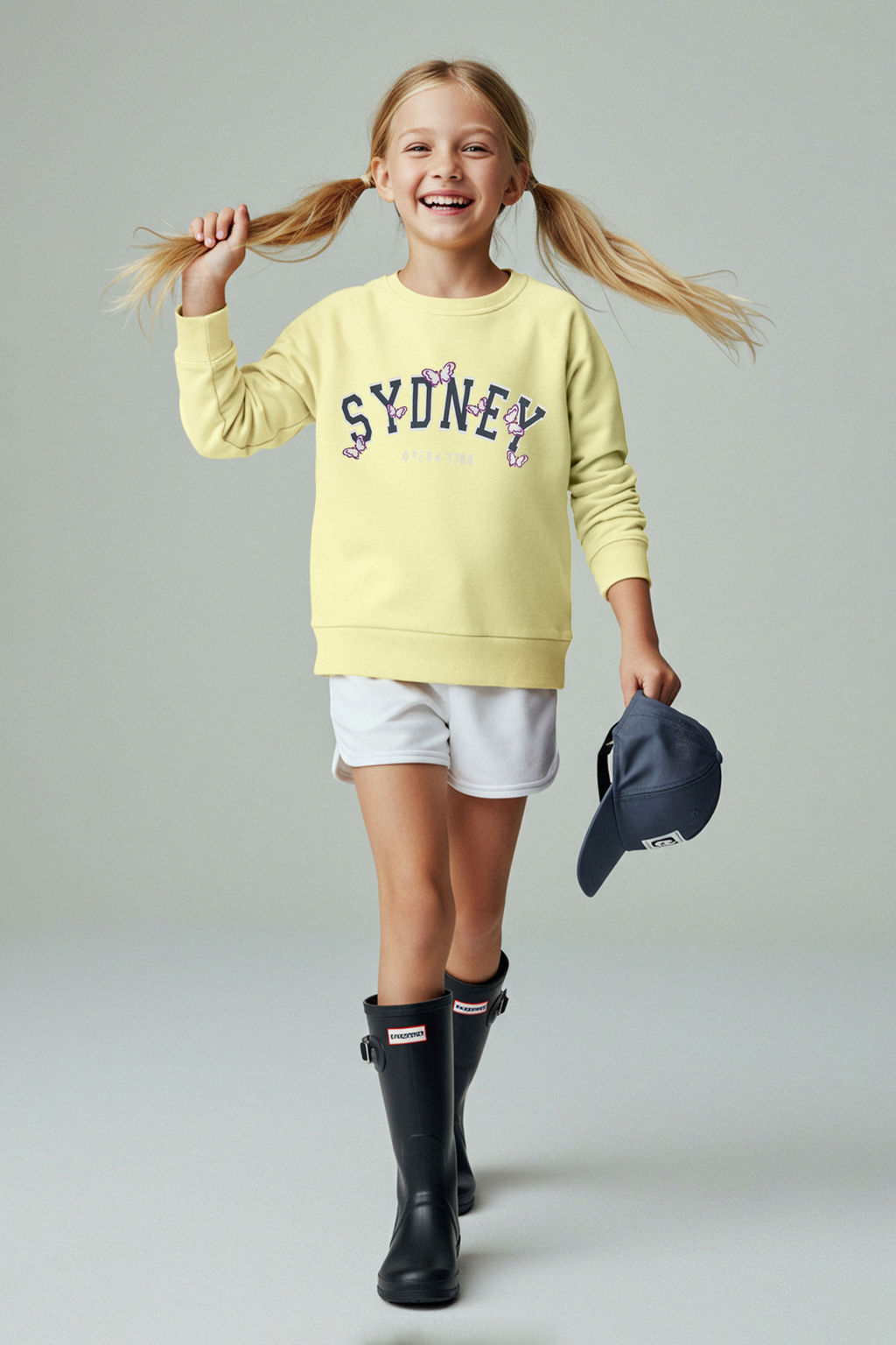 Sar? Pamuklu Slogan Bask?l? Oversize Orme K?z Cocuk Sweatshirt TKDAW26SW00027
