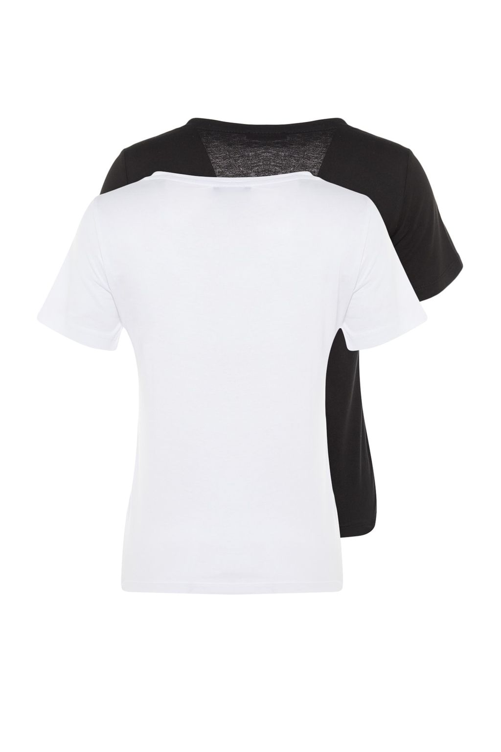 Siyah-Beyaz %100 Pamuk 2li Paket Basic V Yaka Orme T-Shirt TWOSS23TS00002