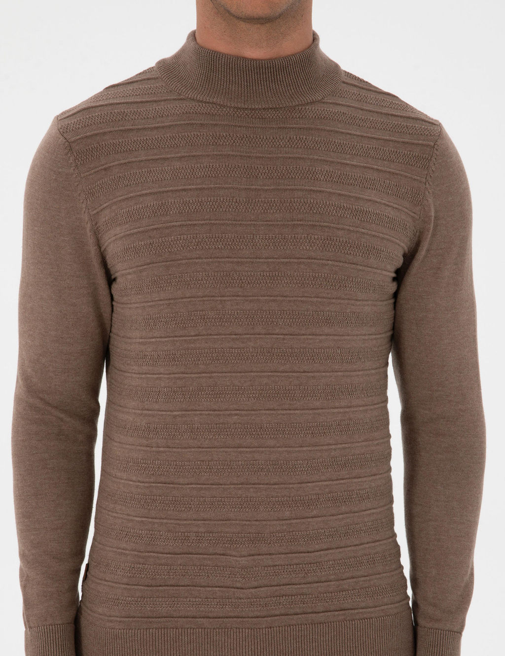 Vizon Melanj Slim Fit _eyrek Yaka Triko Kazak