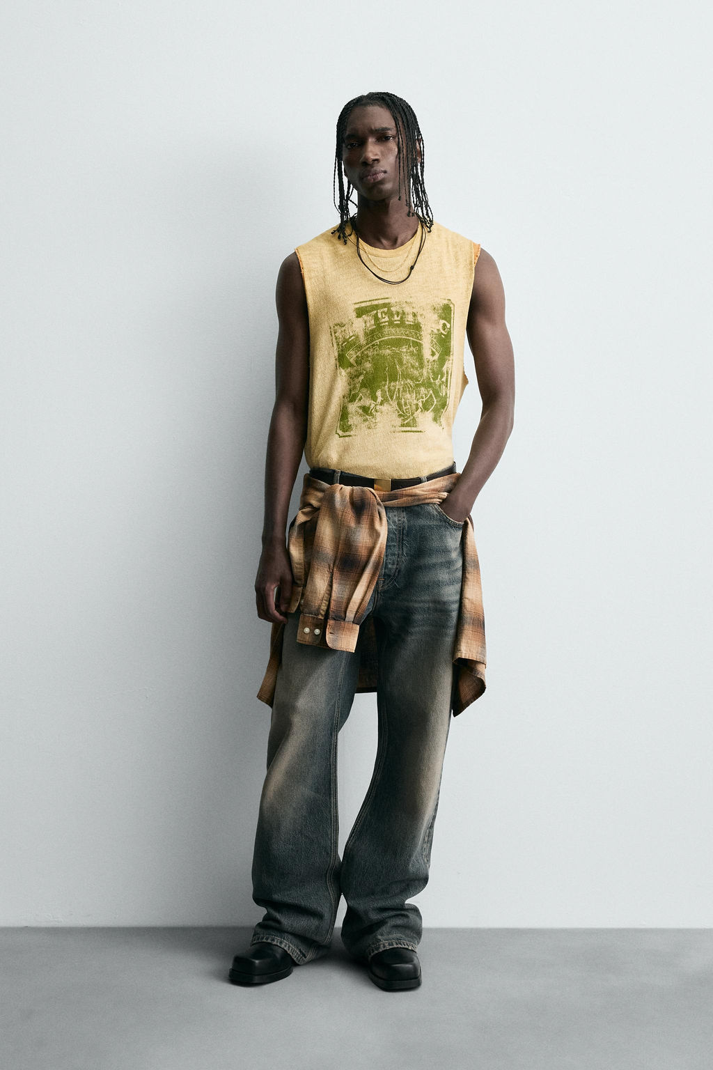 WASHED PRINTED KNIT TANK TOP