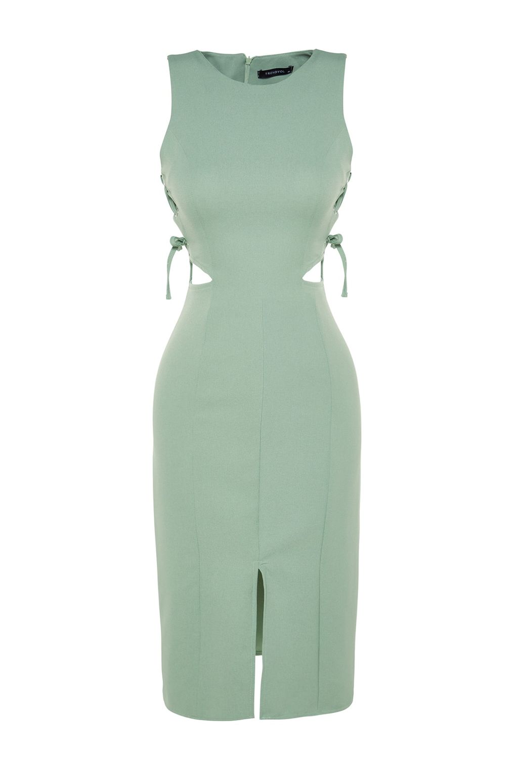 TRENDYOLMILLA Mint Vucuda Oturan Cut Out Detayl? Kolsuz Midi Kalem Etek Dokuma Elbise TWOSS23EL02043 фото 5