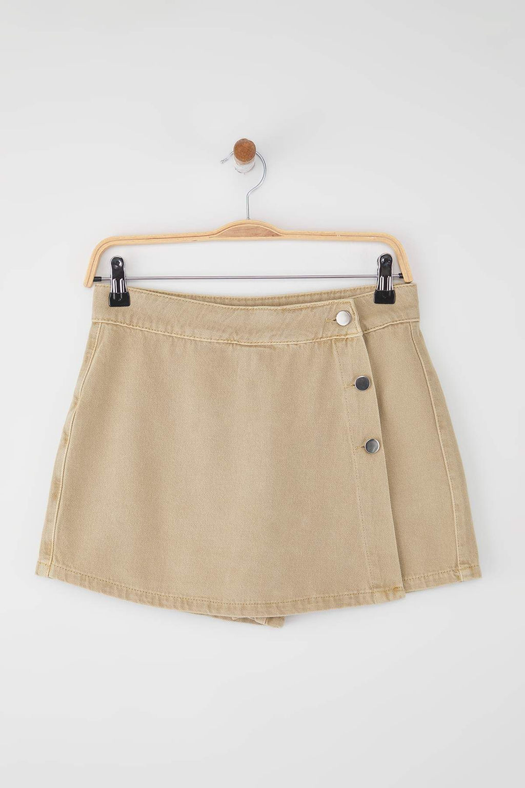 Trendyolmilla Bej Kruvaze Yuksek Bel Denim Sort Etek TWOSS25SR00206  фото 6