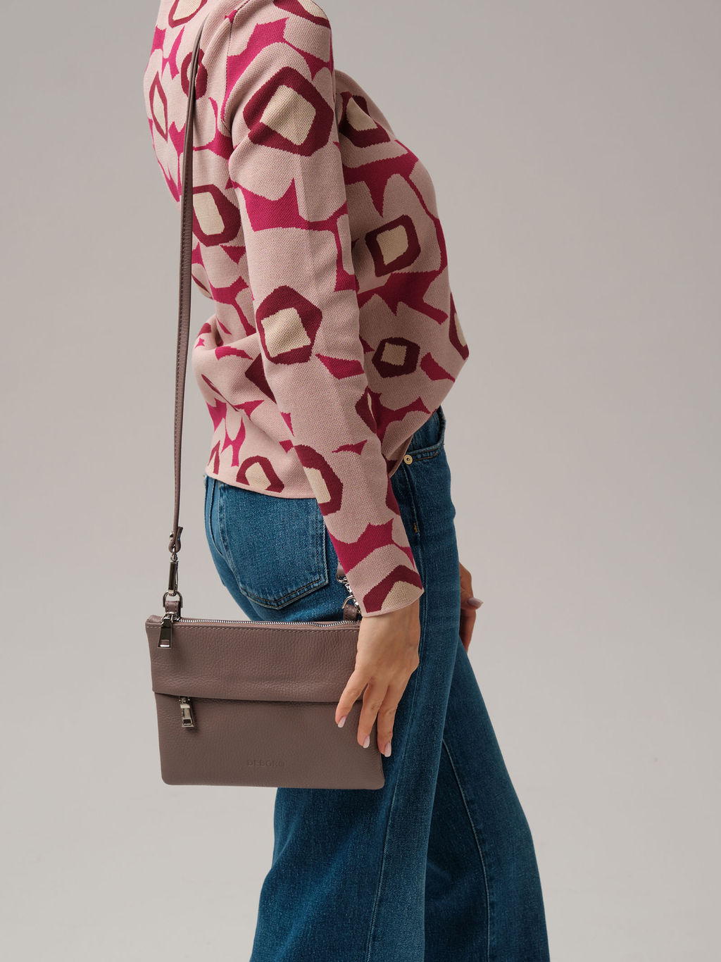 Сумка кросс-боди Deboro 3017 розово-серый