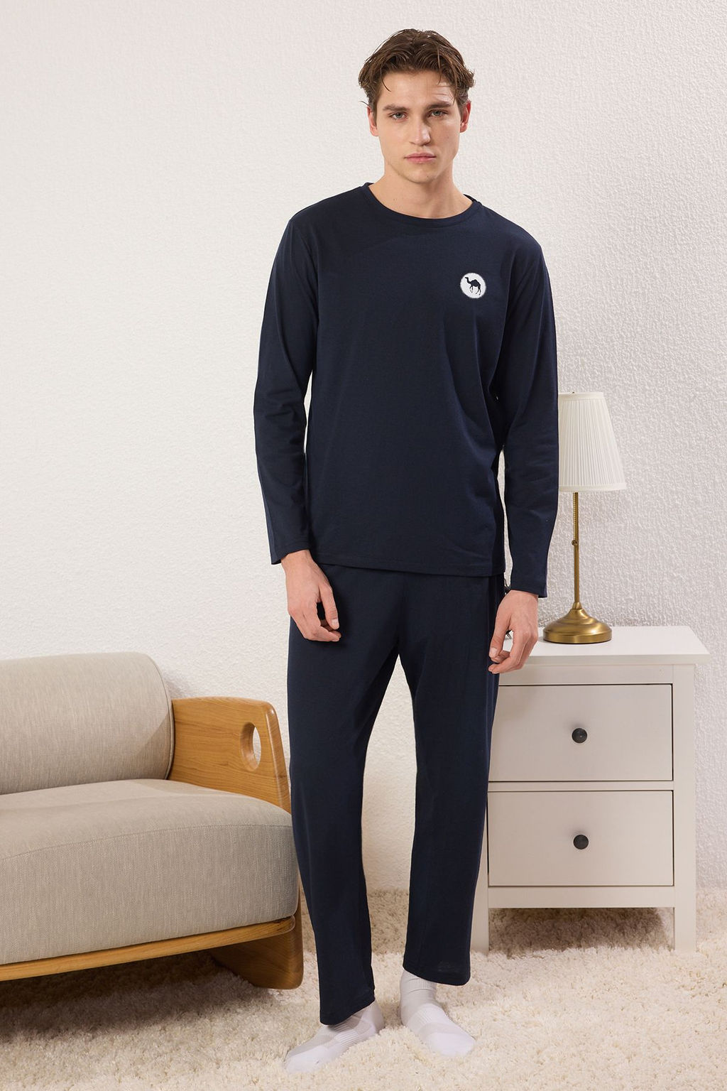 TRENDYOL MAN Lacivert Regular Fit Deve Bask?l? Orme Pijama Tak?m? TMNAW25PT00013 - Trendyolmilla фото 2