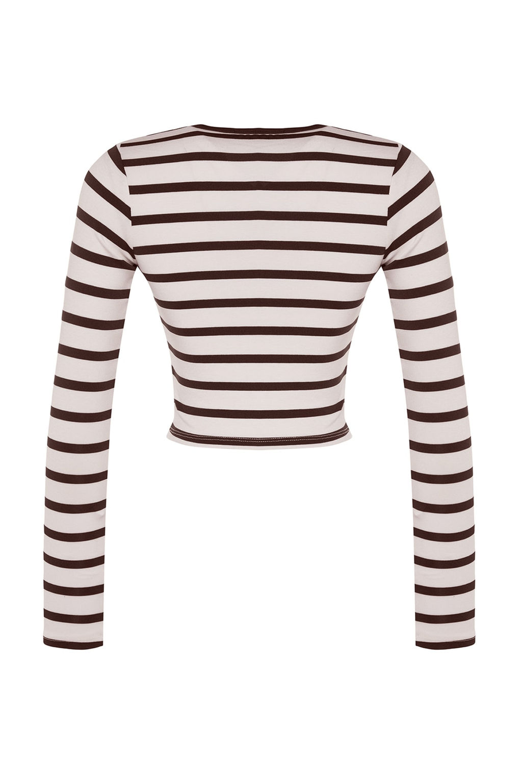 Kahverengi Cizgili Premium Viskoz Yumusak Kumasl? Fitted Crop Esnek Orme Bluz TWOAW24BZ00048