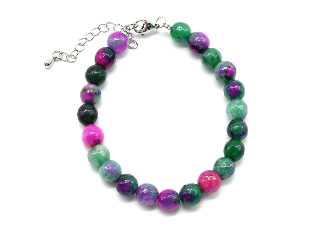 Браслет с шариками кальцита 8мм с замком, цвет цоизит, 19см