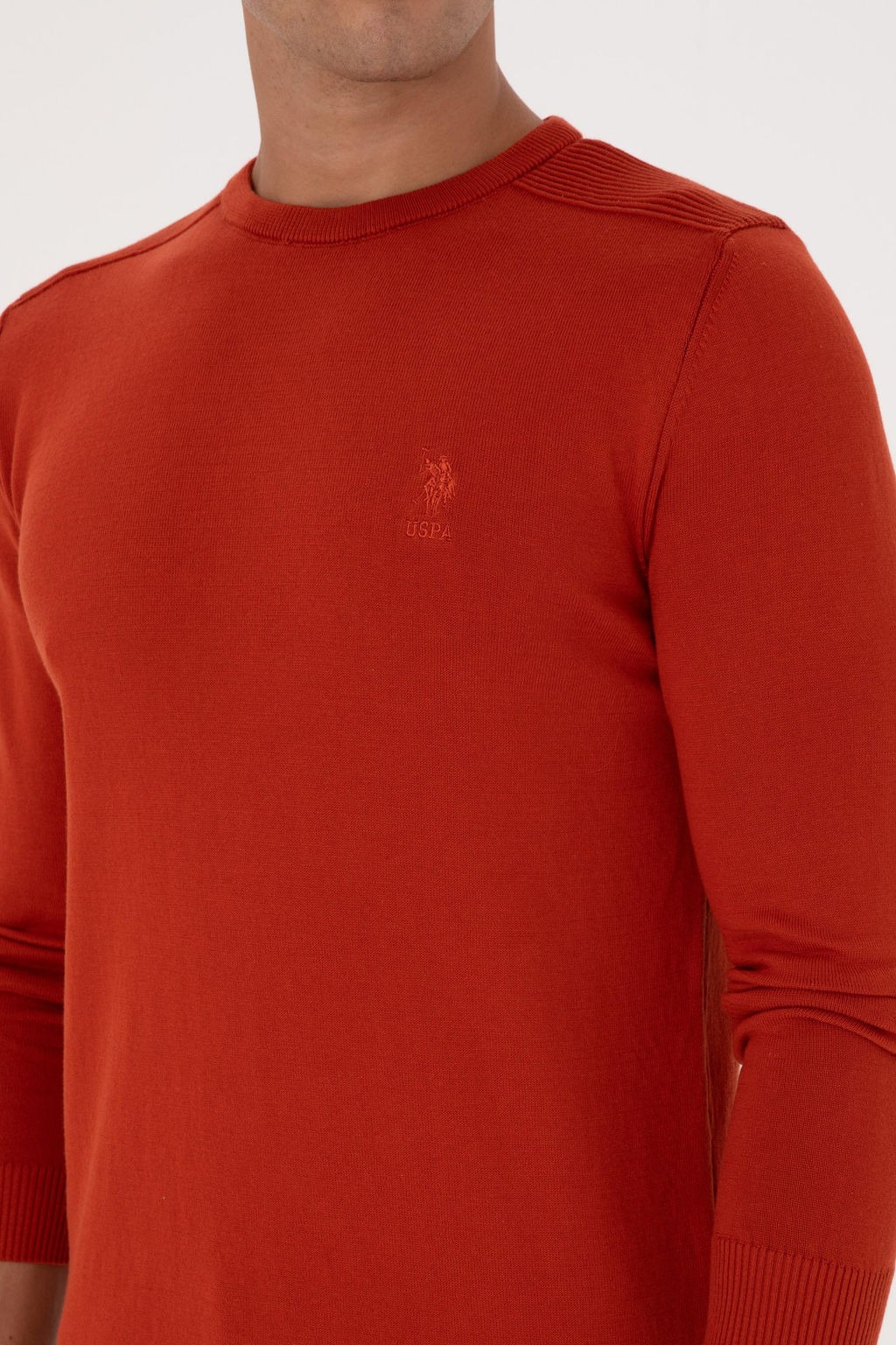 Erkek Slim Fit Bisiklet Yaka Kiremit Basic Kazak