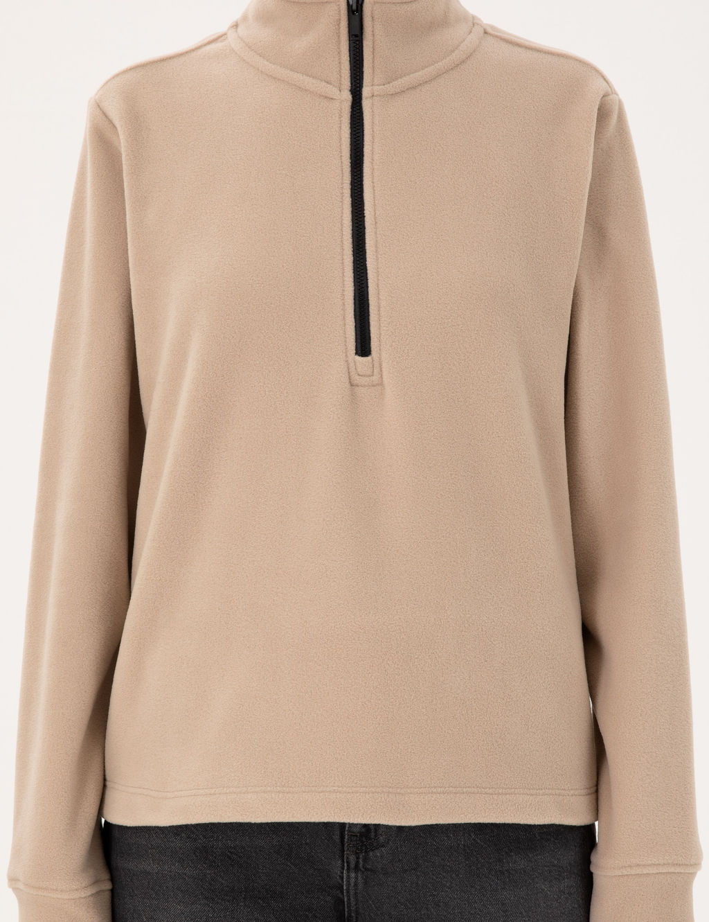 Bej Comfort Fit Fermuarl_ Polar Sweatshirt