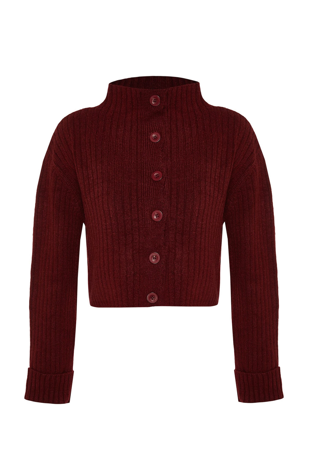 Bordo Crop Yumusak Dokulu Dik Yaka Triko H?rka TWOAW22HI0174