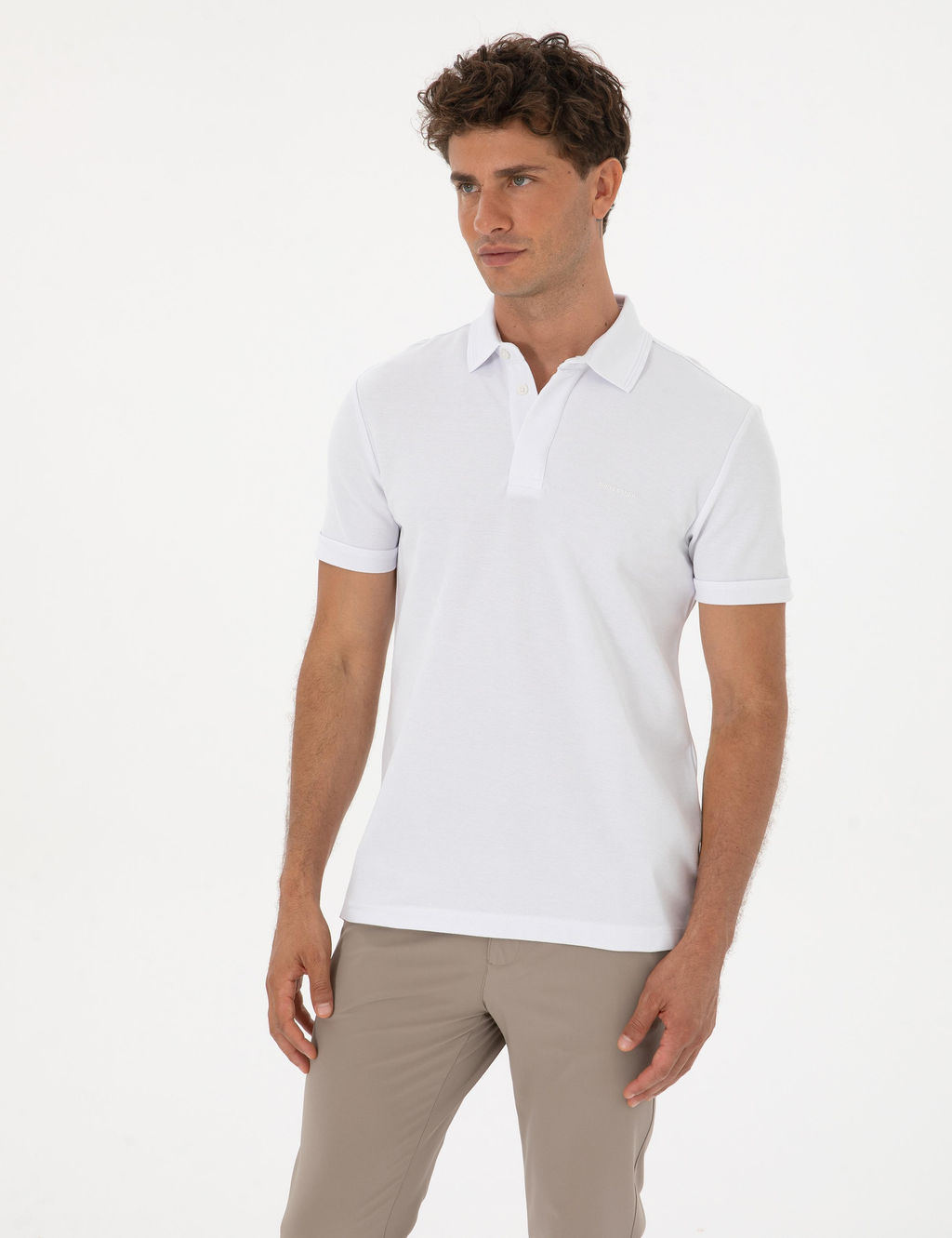 Beyaz Slim Fit %100 Pamuk K_vr_lmaz Amerikan Pike Polo Yaka Basic Ti__rt - Pierre cardin фото 3