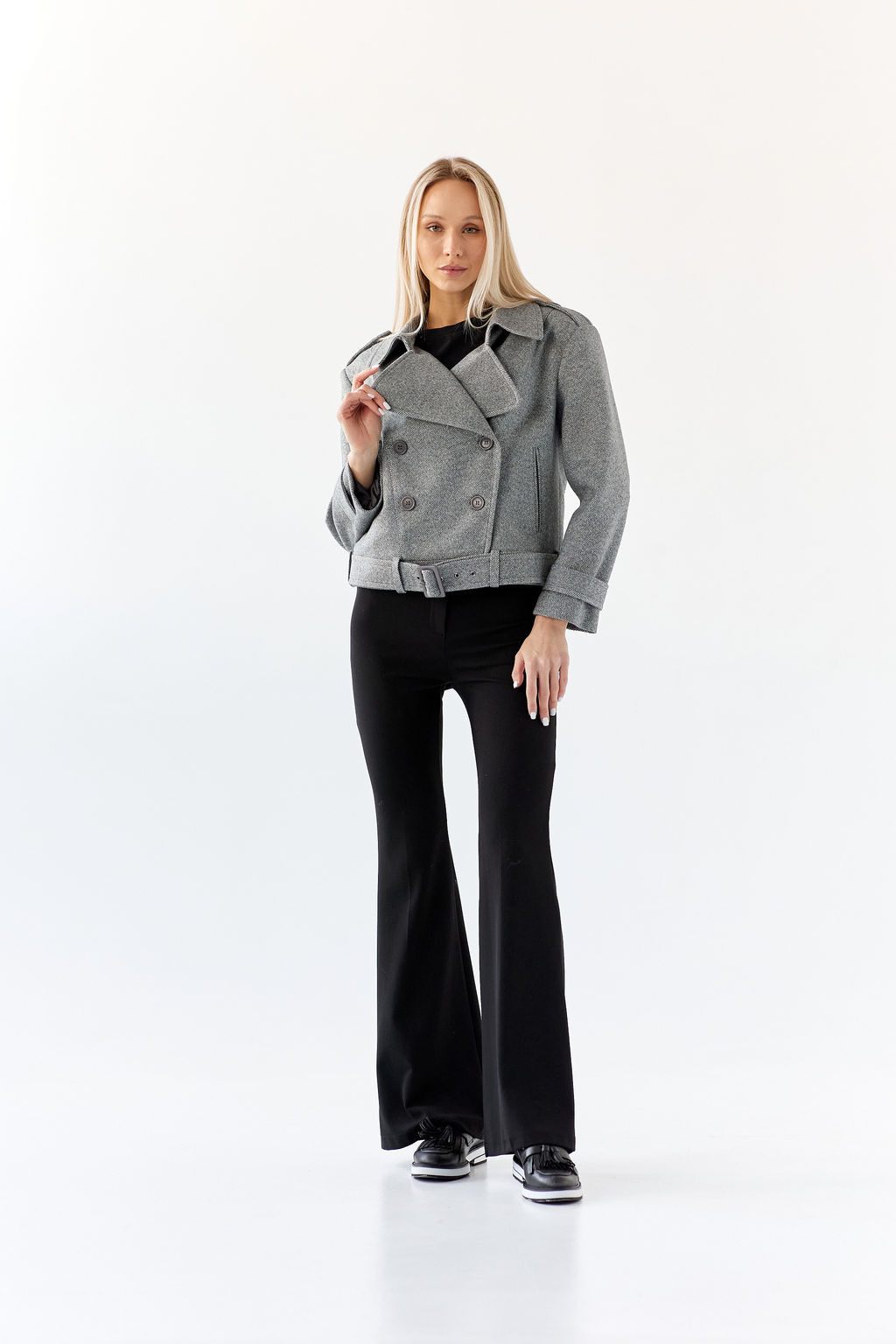 Полупальто женское демисезонное 25999 (пепельный/ёлочка) - Kankan фото 2