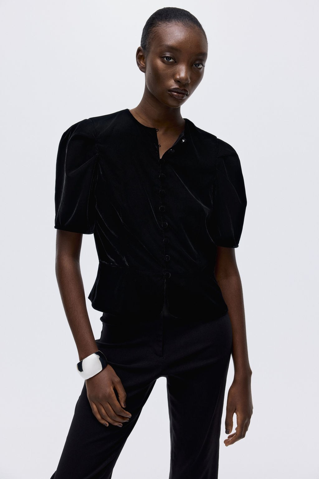 Blusa de velour con peplum - H&m фото 2