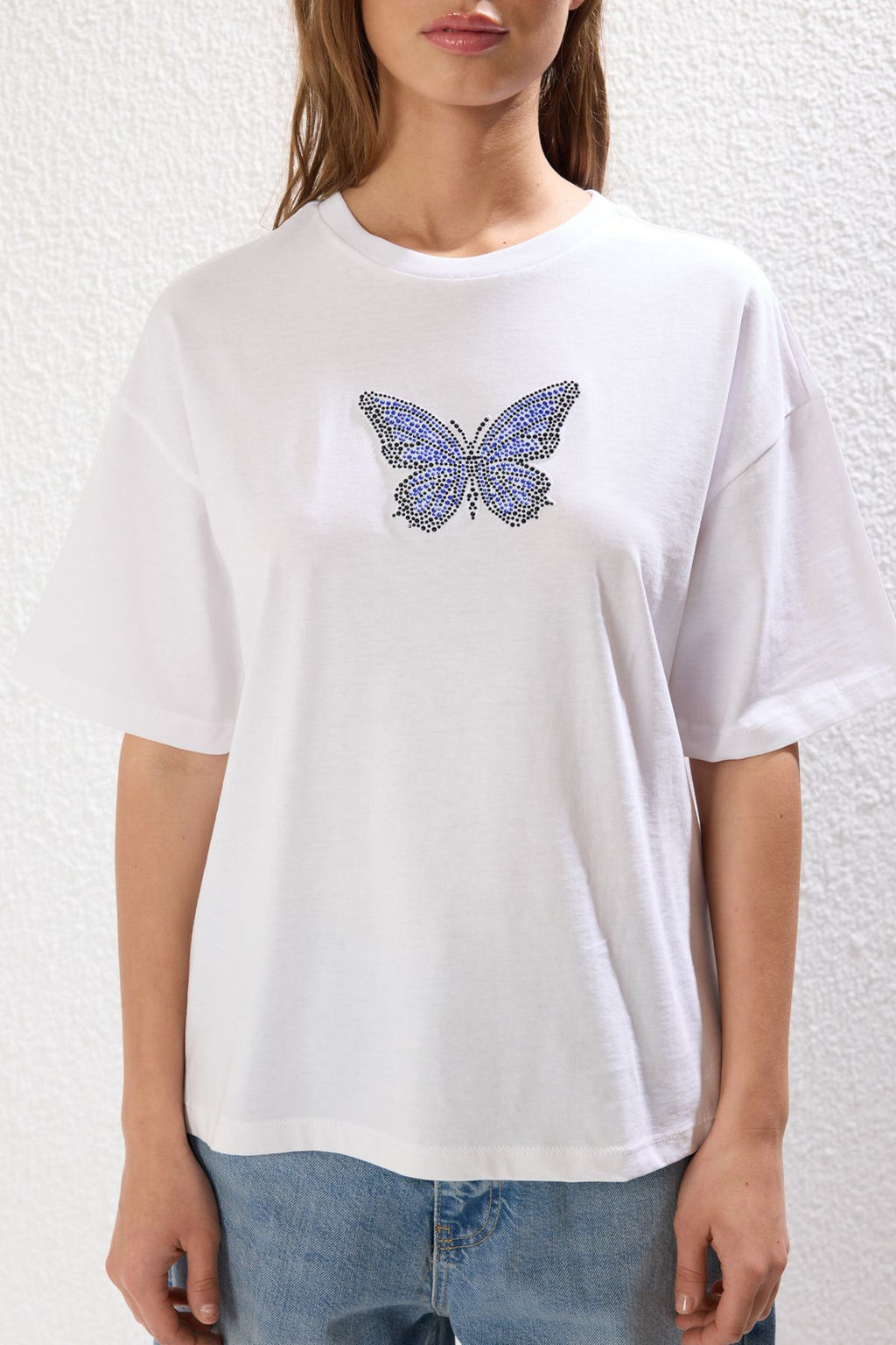 TRENDYOLMILLA Siyah %100 Pamuk Relaxed/Rahat Kal?p Nak?sl? Orme T-Shirt TWOSS25TS00098 фото 3