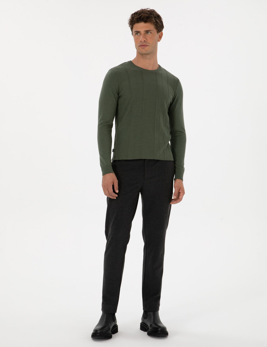 Koyu Haki Slim Fit Bisiklet Yaka Triko Kazak - Pierre cardin фото 4