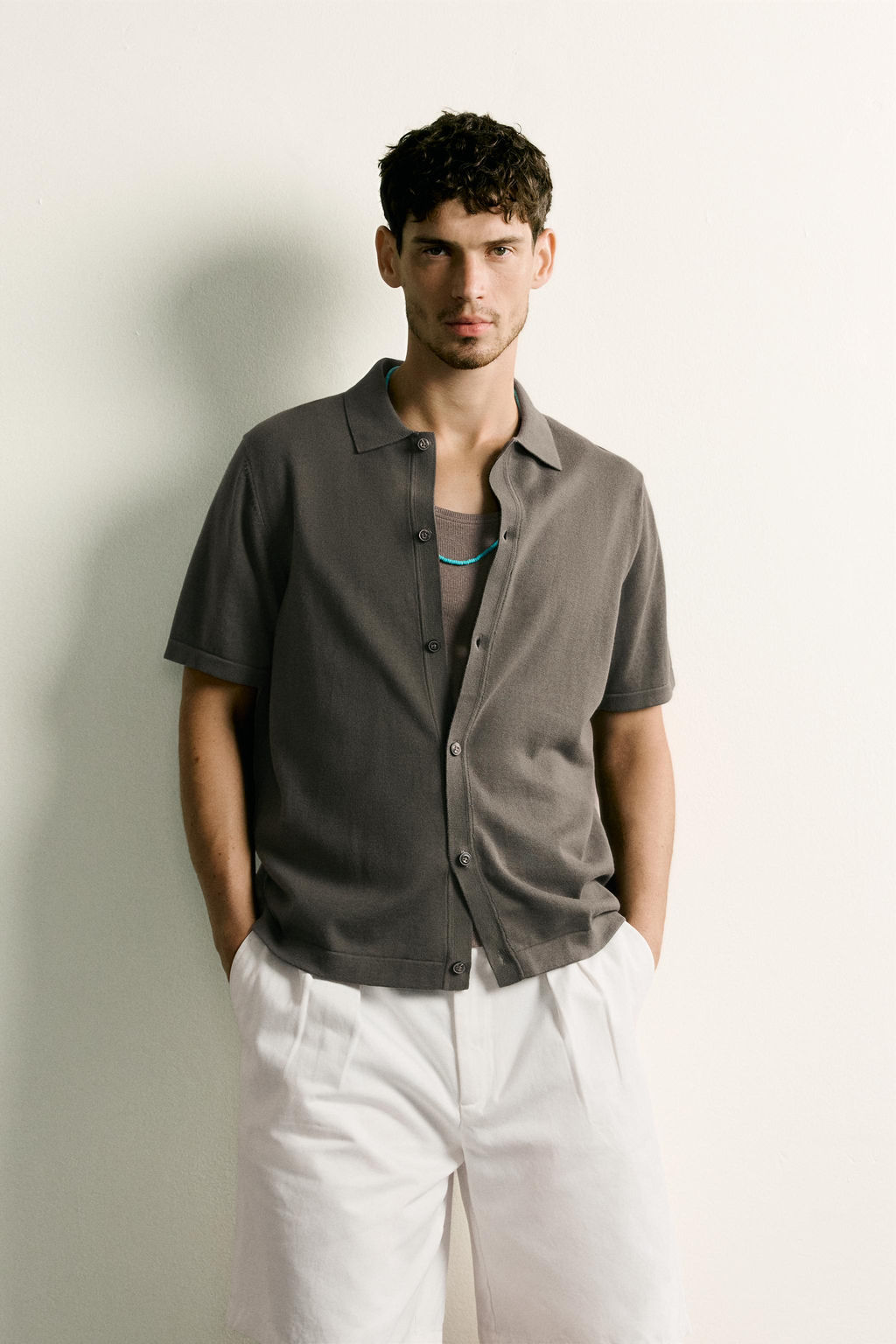 CAMISA PUNTO RELAXED FIT / Verde gris - Zara фото 2