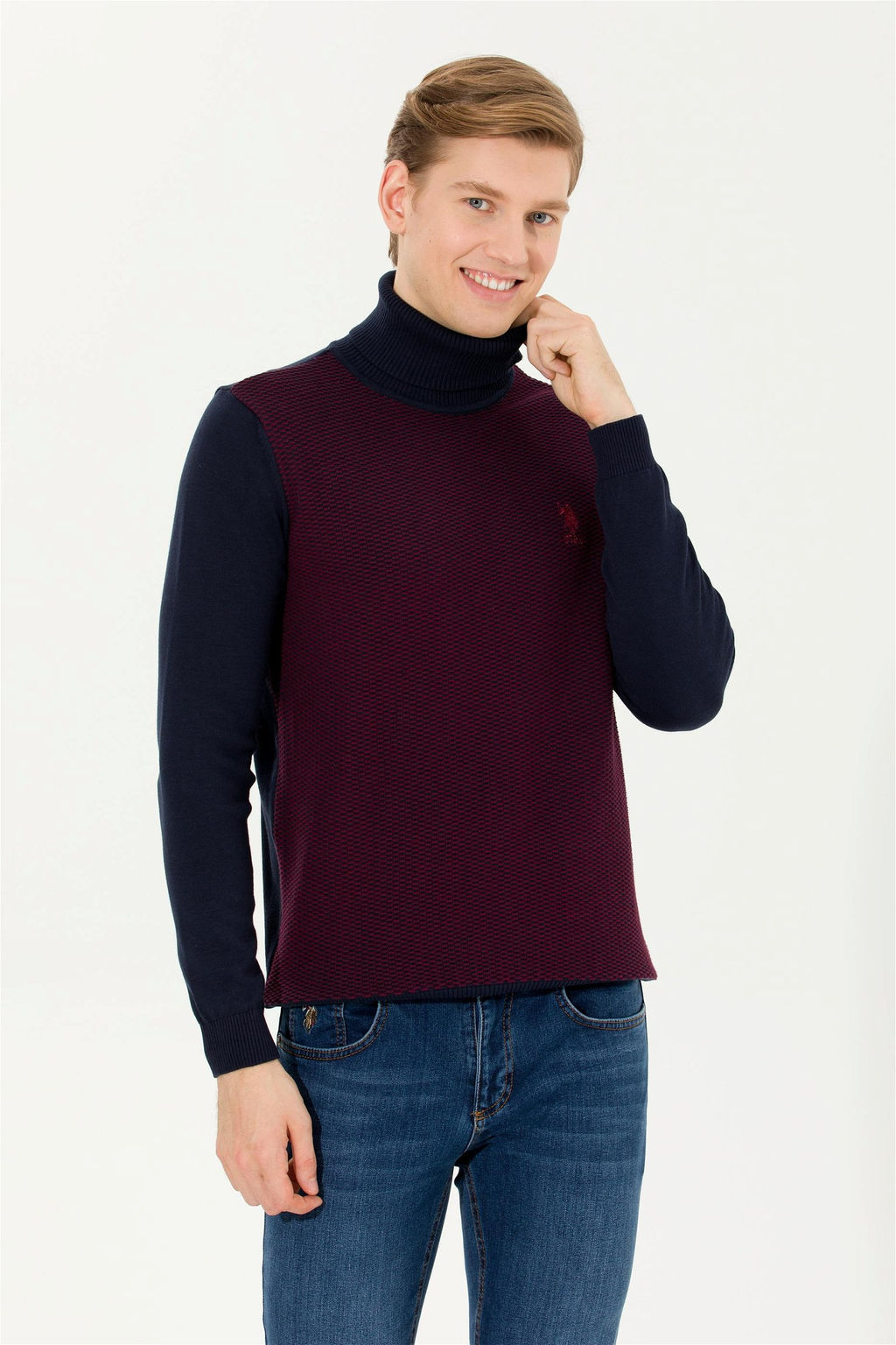 U. S. Polo Assn Мужская бордовая водолазка из трикотажного свитера - U.s. polo assn фото 10