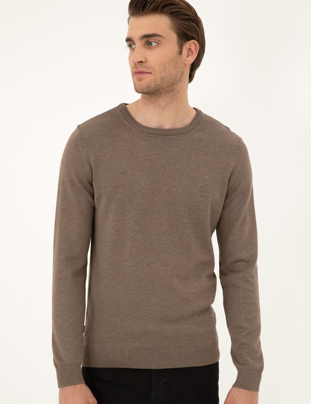 Vizon Melanj Slim Fit Bisiklet Yaka Basic Triko Kazak