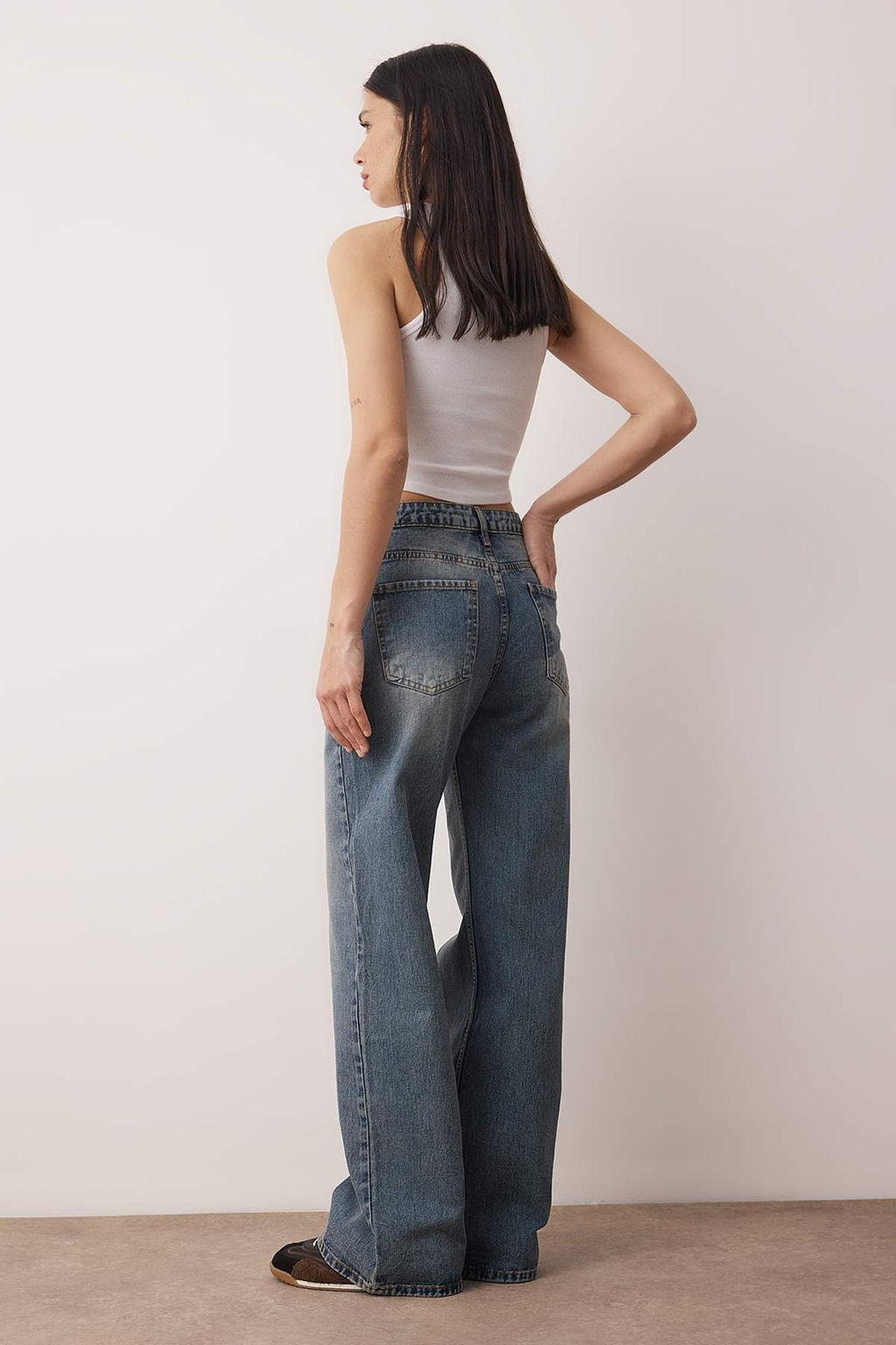 Koyu Mavi Yuksek Bel Wide Leg Palazzo Jeans TWOAW26JE00269 - Trendyolmilla фото 4