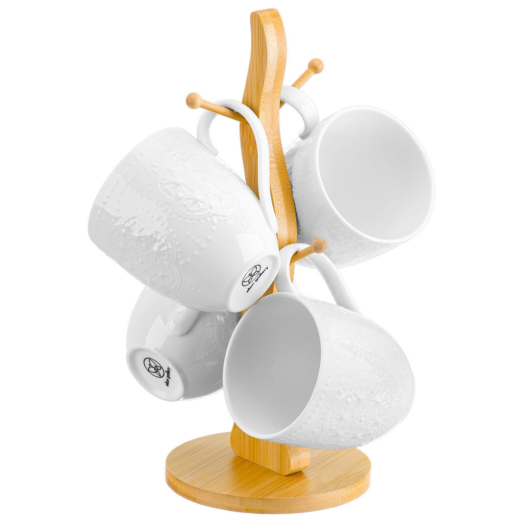 Набор кружек 4 пр. 320 мл 12*8,5*9,5 см "Жемчуг" на дерев. подставке