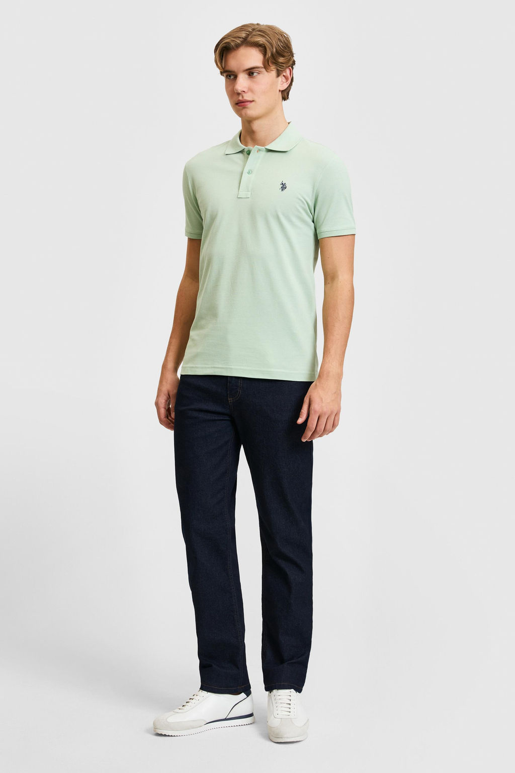 Erkek Slim Fit Polo Yaka Su Ye_ili Basic Ti__rt