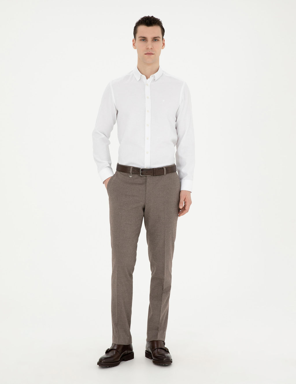 A__k Kahverengi Slim Fit Kuma_ Pantolon