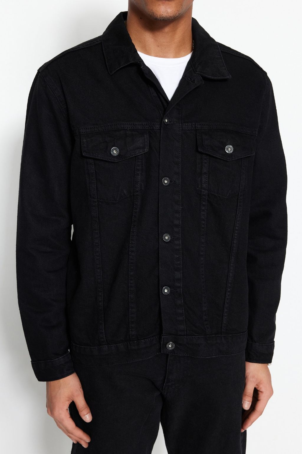 TRENDYOL MAN Siyah Regular Fit Basic Denim Ceket TMNAW22CE0019 - Trendyolmilla фото 4
