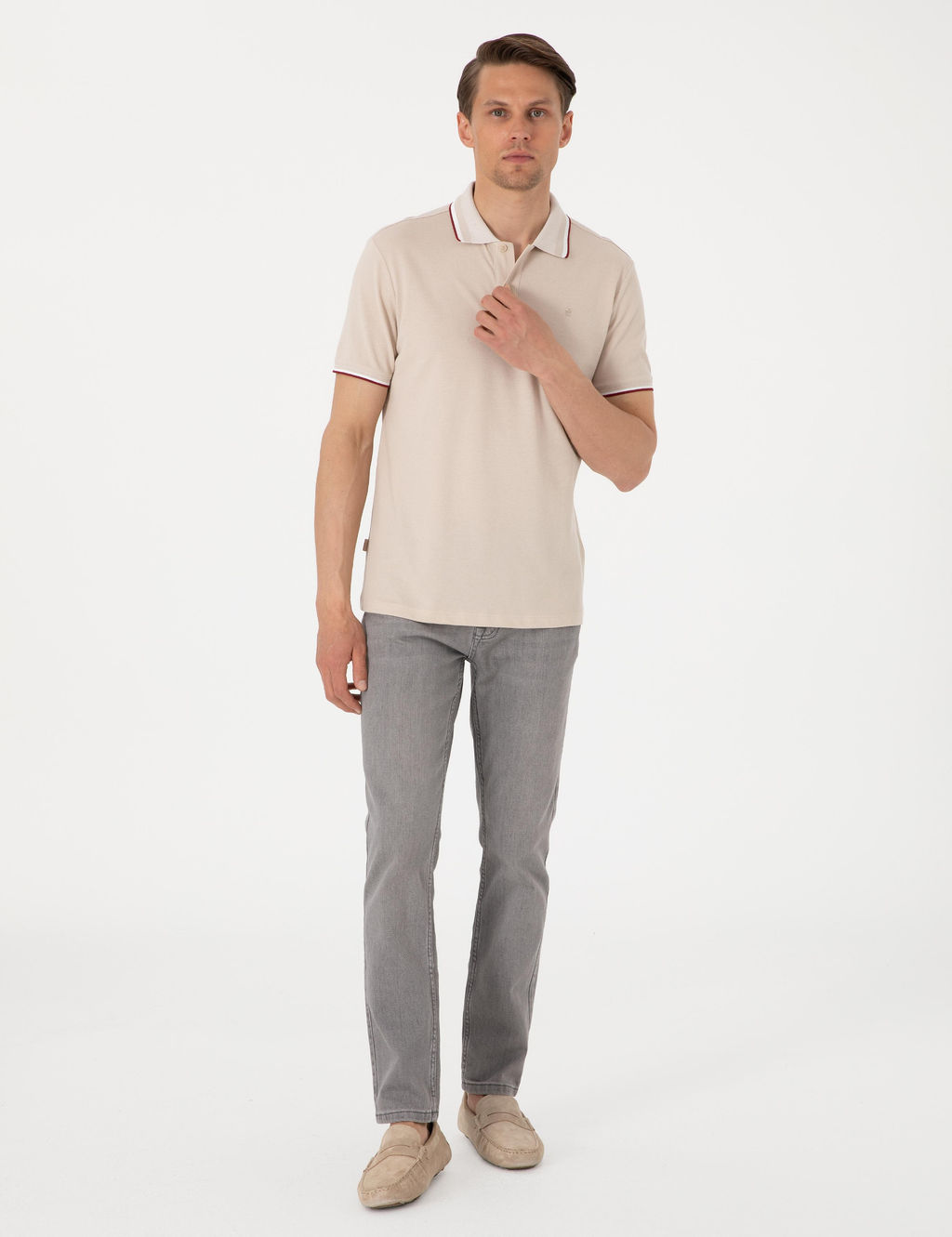 Bej Slim Fit Polo Yaka Ti__rt - Pierre cardin фото 4