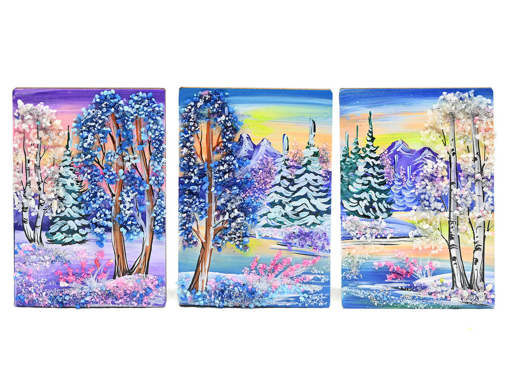 Магнит "Зима" с каменной крошкой 70*95мм. Радуга камня