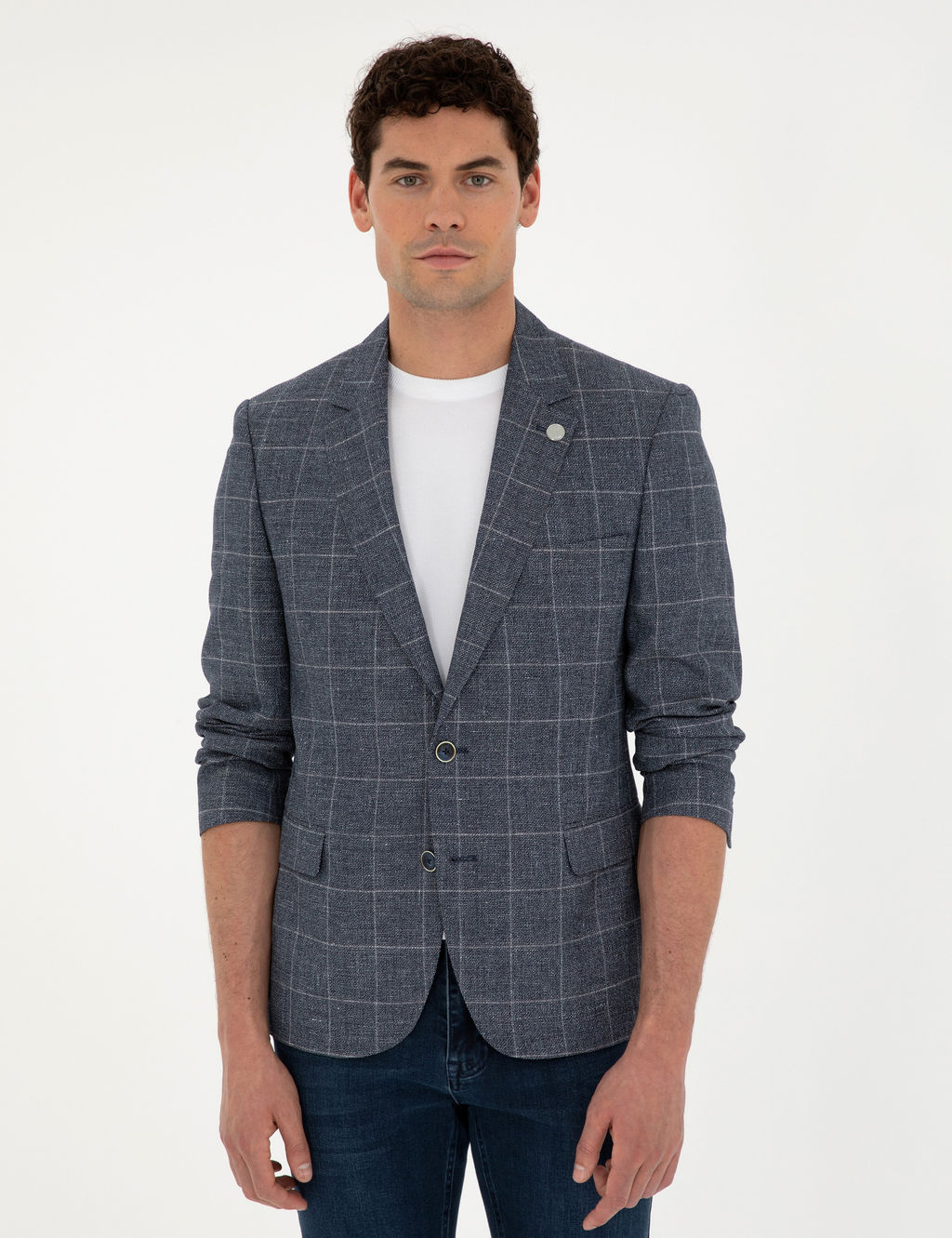 Lacivert Slim Fit Y_n Keten Kar___ml_ Ceket
