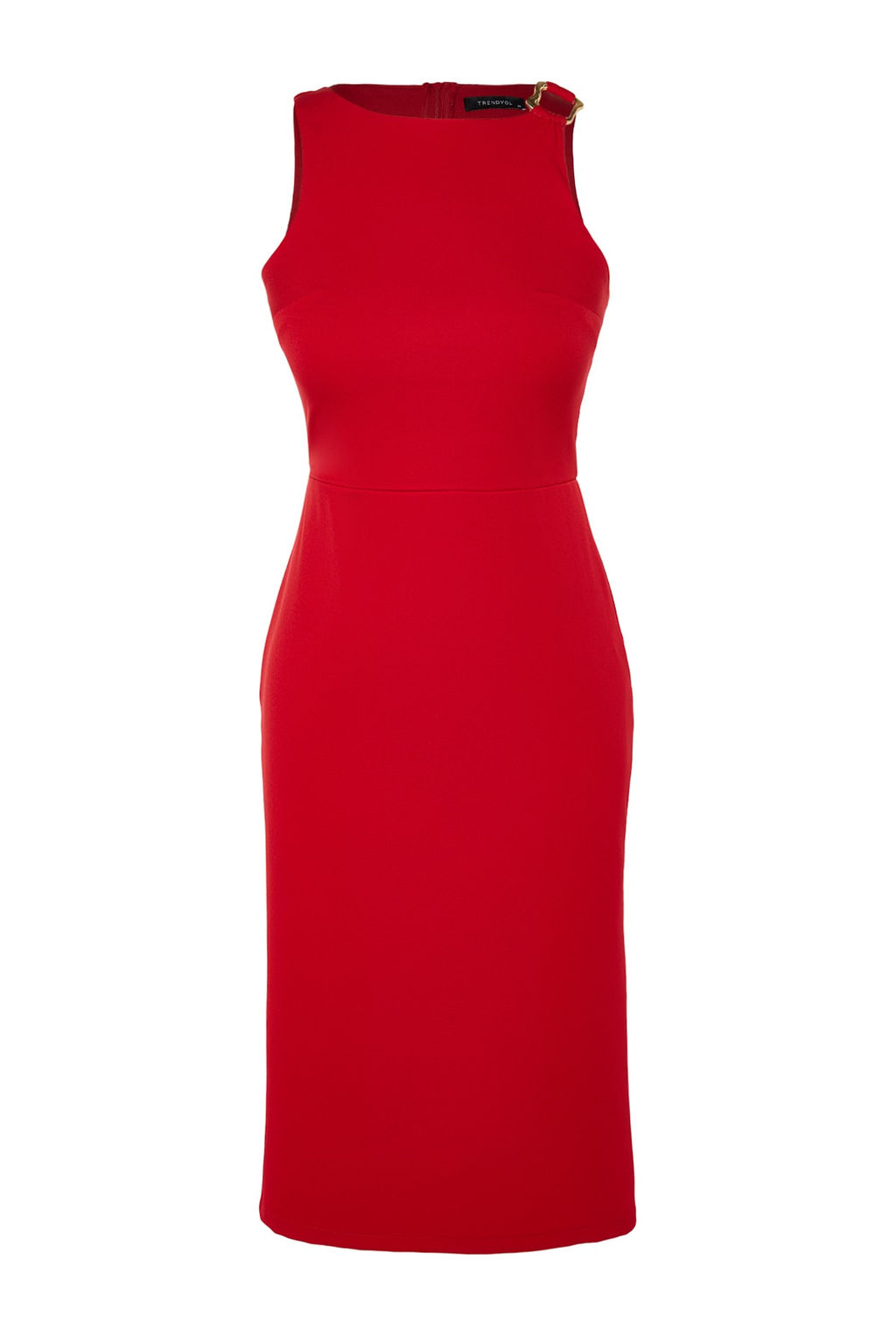 TRENDYOLMILLA Petrol Vucuda Oturan Yakas? Aksesuar Detayl? Midi Kalem Etek Dokuma Elbise TWOSS23EL02115  фото 19