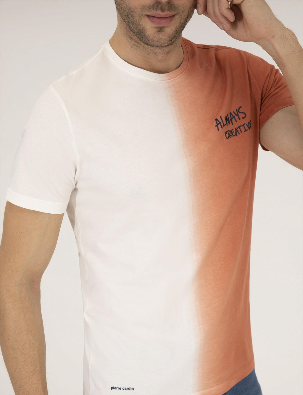 Kahverengi Slim Fit Degrade Ge_i_li Bisiklet Yaka Ti__rt - Pierre cardin фото 6