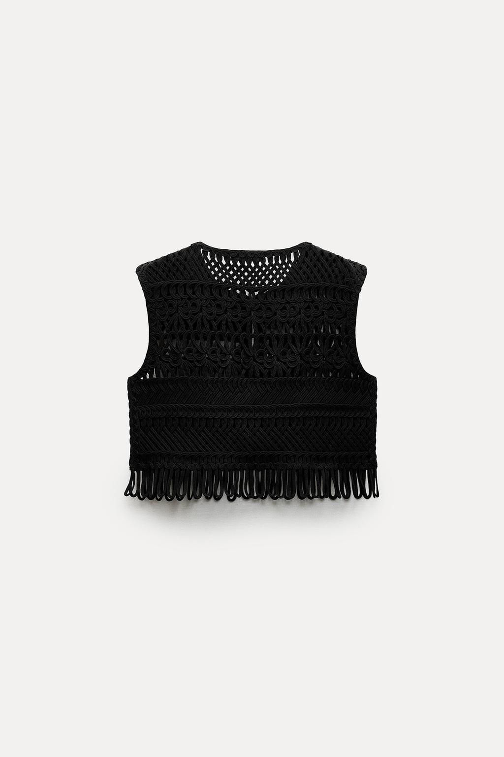 SHORT MACRAME VEST WITH FRINGING - Zara фото 4