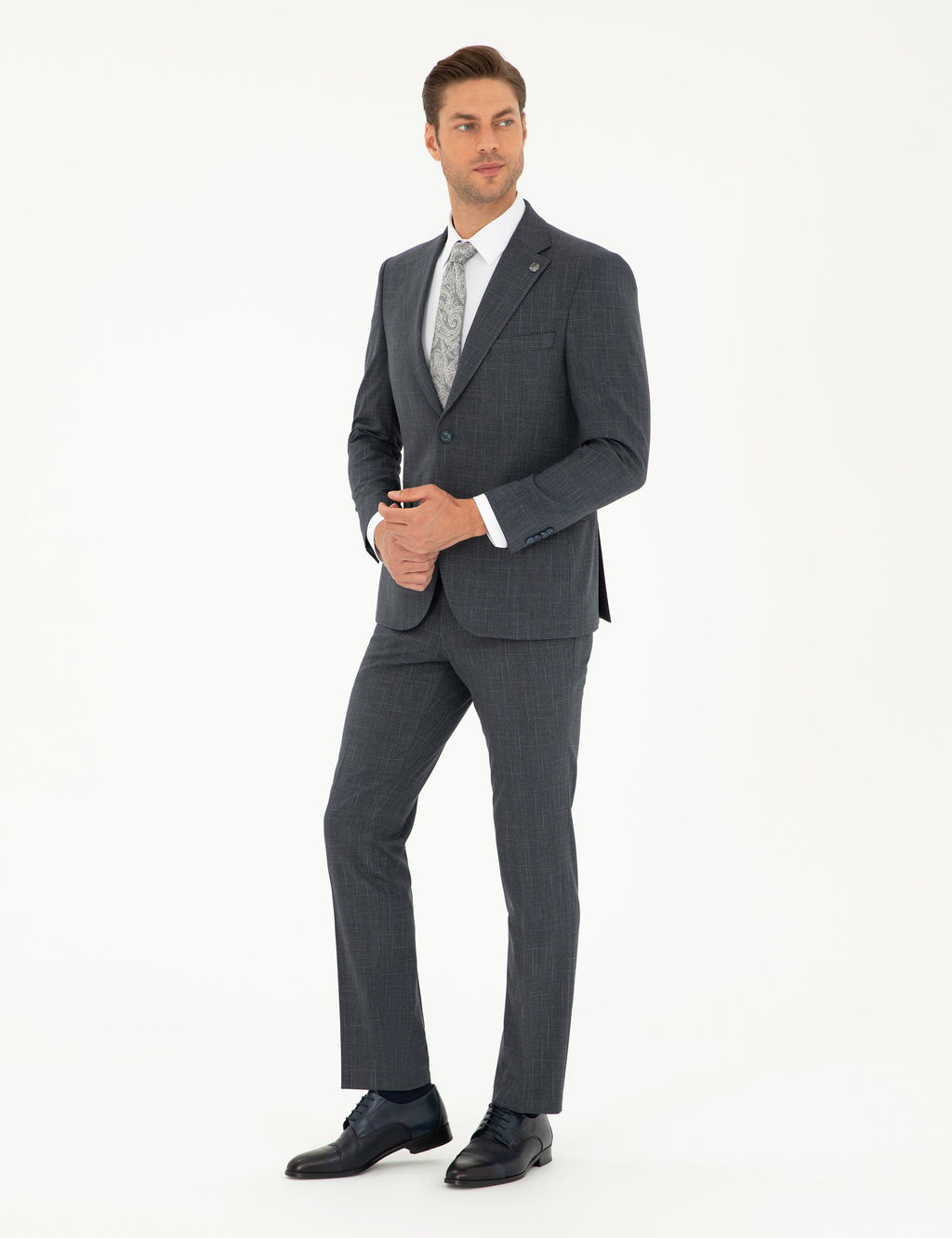 Lacivert Slim Fit Tak_m Elbise