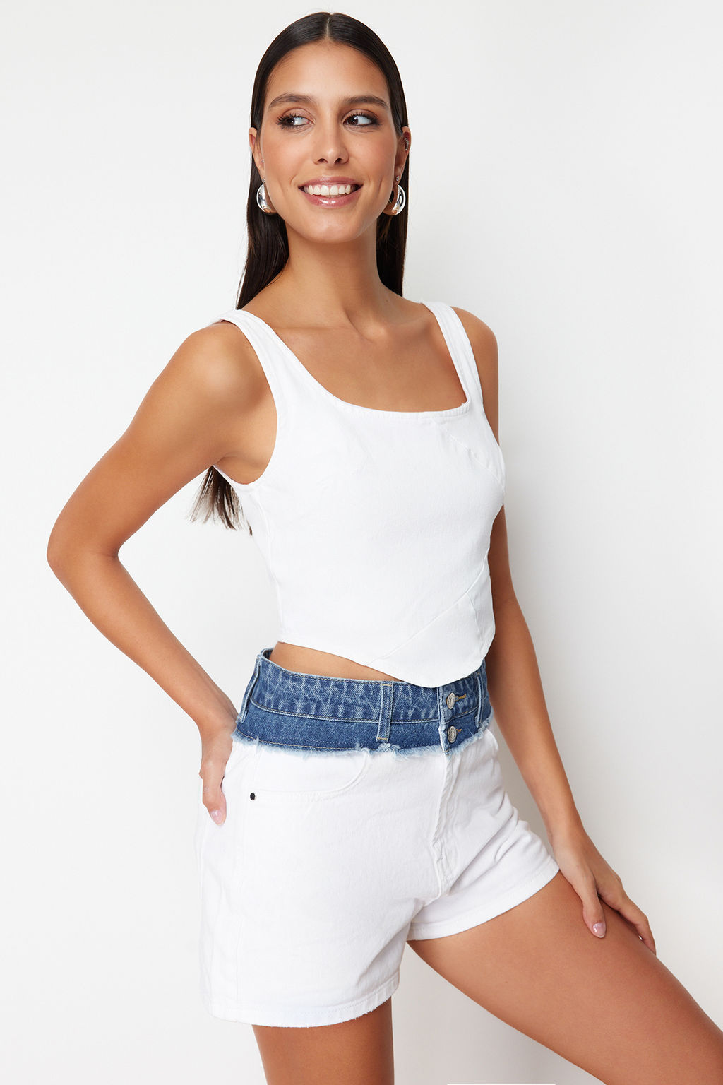 Trendyolmilla Mavi Dikis Detayl? Ask?l? Denim Bluz TWOSS22BZ1402  фото 8