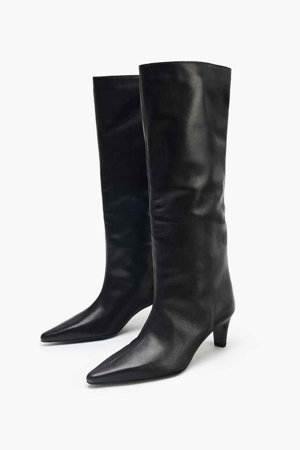 LEATHER KITTEN HEEL BOOTS - Zara фото 3