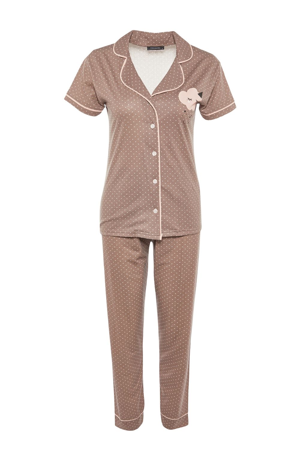 Trendyolmilla Vizon Bask?l? Gomlek-Pantolon Orme Pijama Tak?m? THMSS21PT0876 фото 6