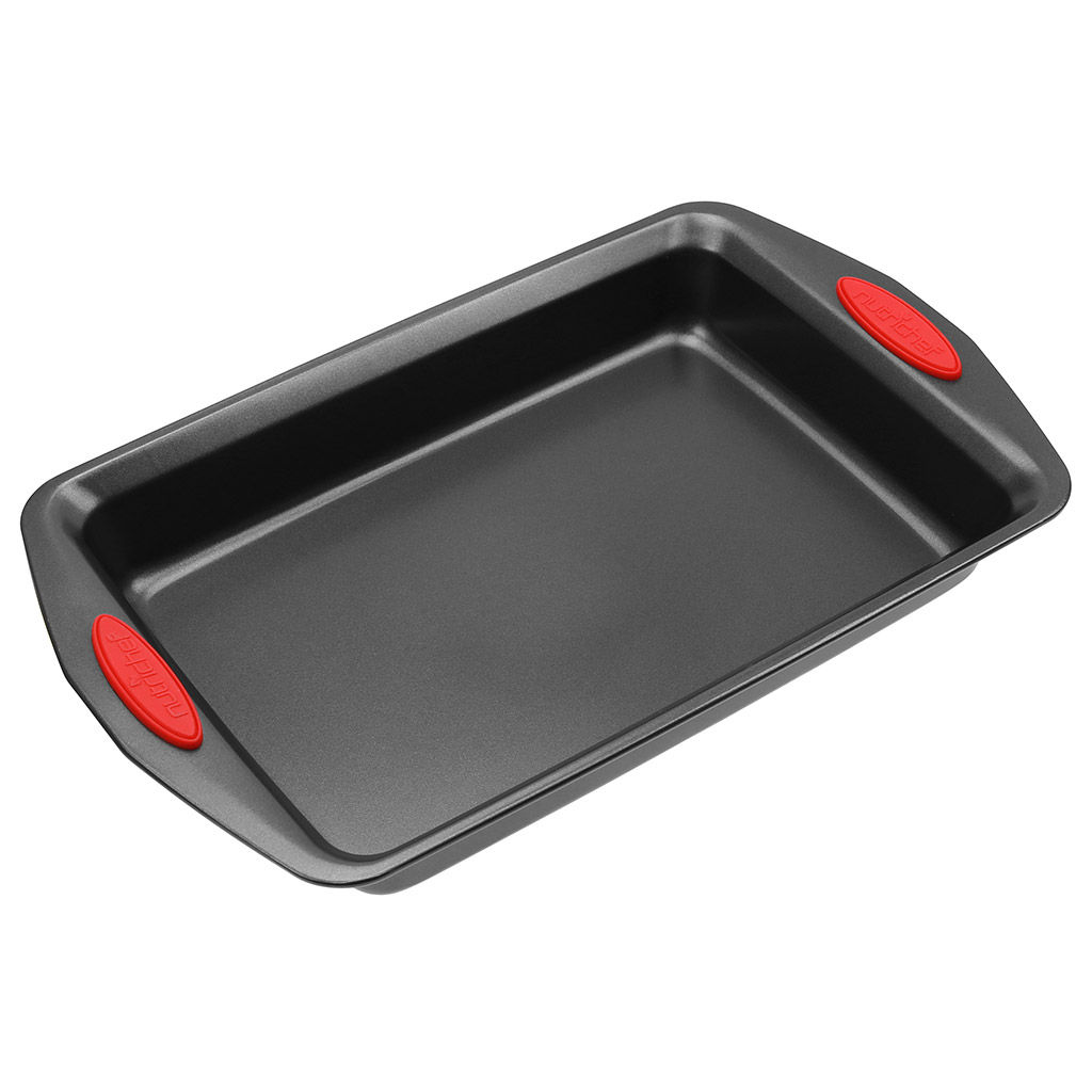 Противень с антипригарным покрытием 41х25,5см "Дебют", h5,5см, с силиконовыми накладками, цвет - графит (Китай)
