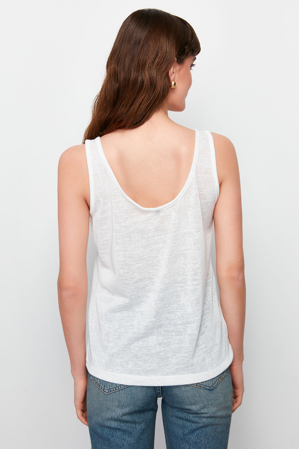 Ekru Relaxed/Rahat Kal?p Havuz Yaka S?rt Detayl? Orme Bluz TWOSS24BZ00451