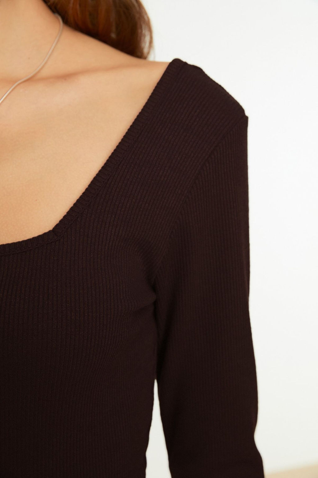 TRENDYOLMILLA Siyah Kare Yaka Uzun Kollu Fitilli Esnek C?tc?tl? Orme Body TWOAW21BD0022  фото 12