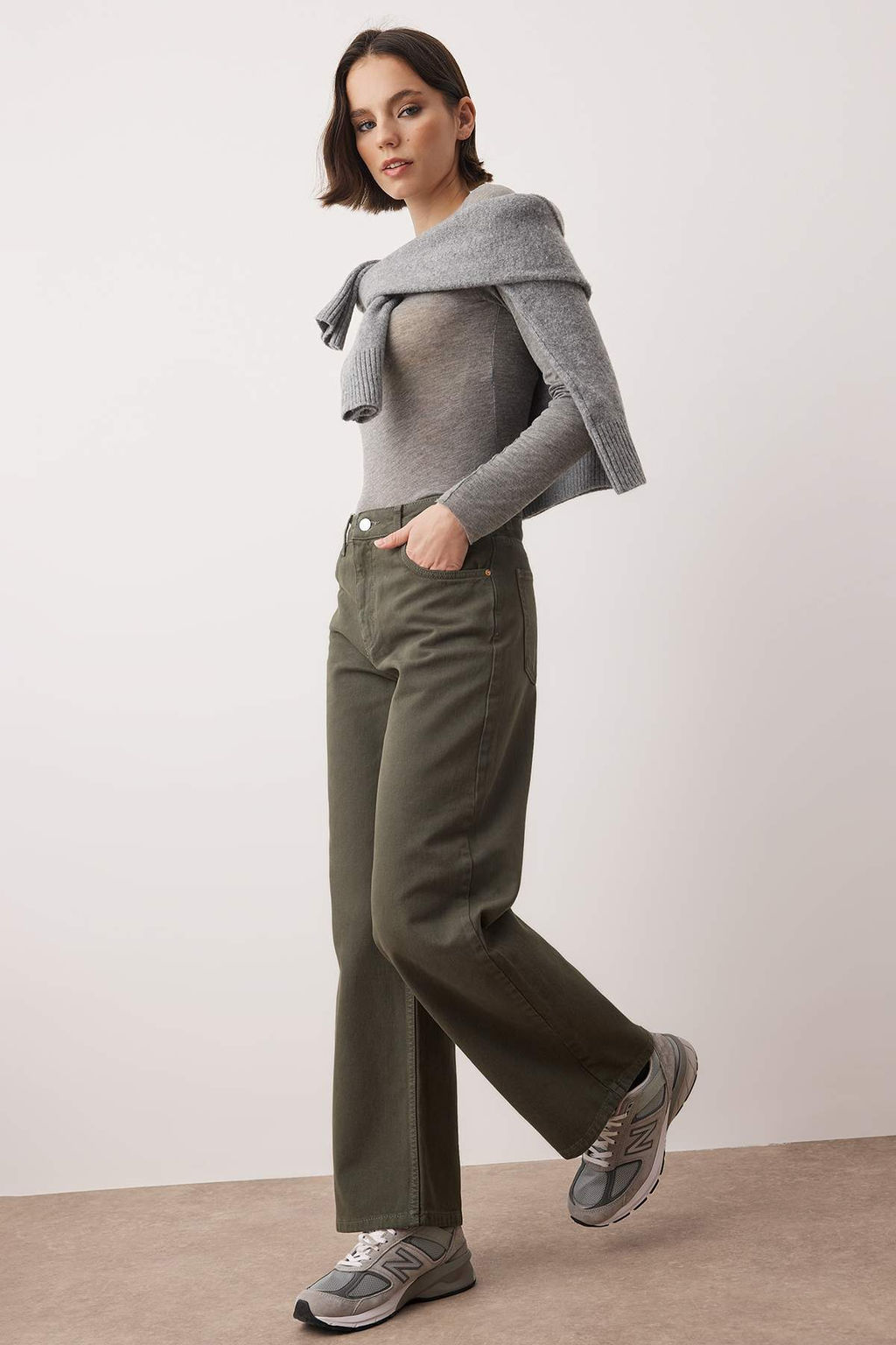 Haki Yuksek Bel Bilek Boy Culotte %100 Pamuklu Jeans TWOAW26JE00190