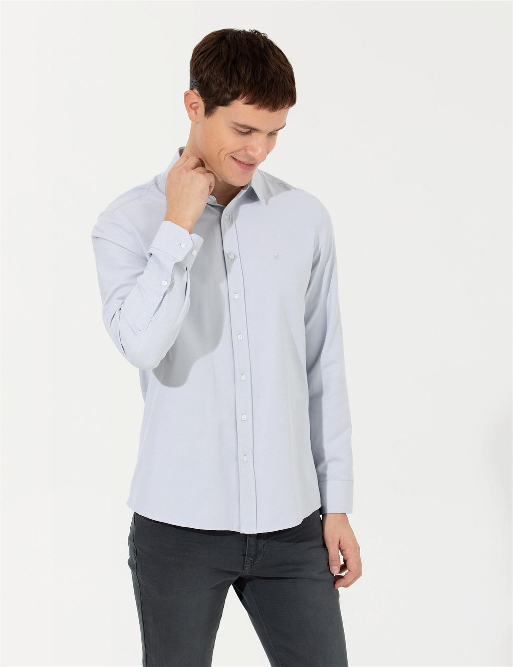 Gri Slim Fit Oxford G_mlek