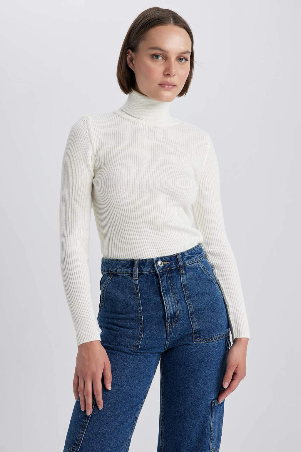 Slim Fit Dar Kesim Bal?kc? Yaka Triko Kazak - Defacto фото 2