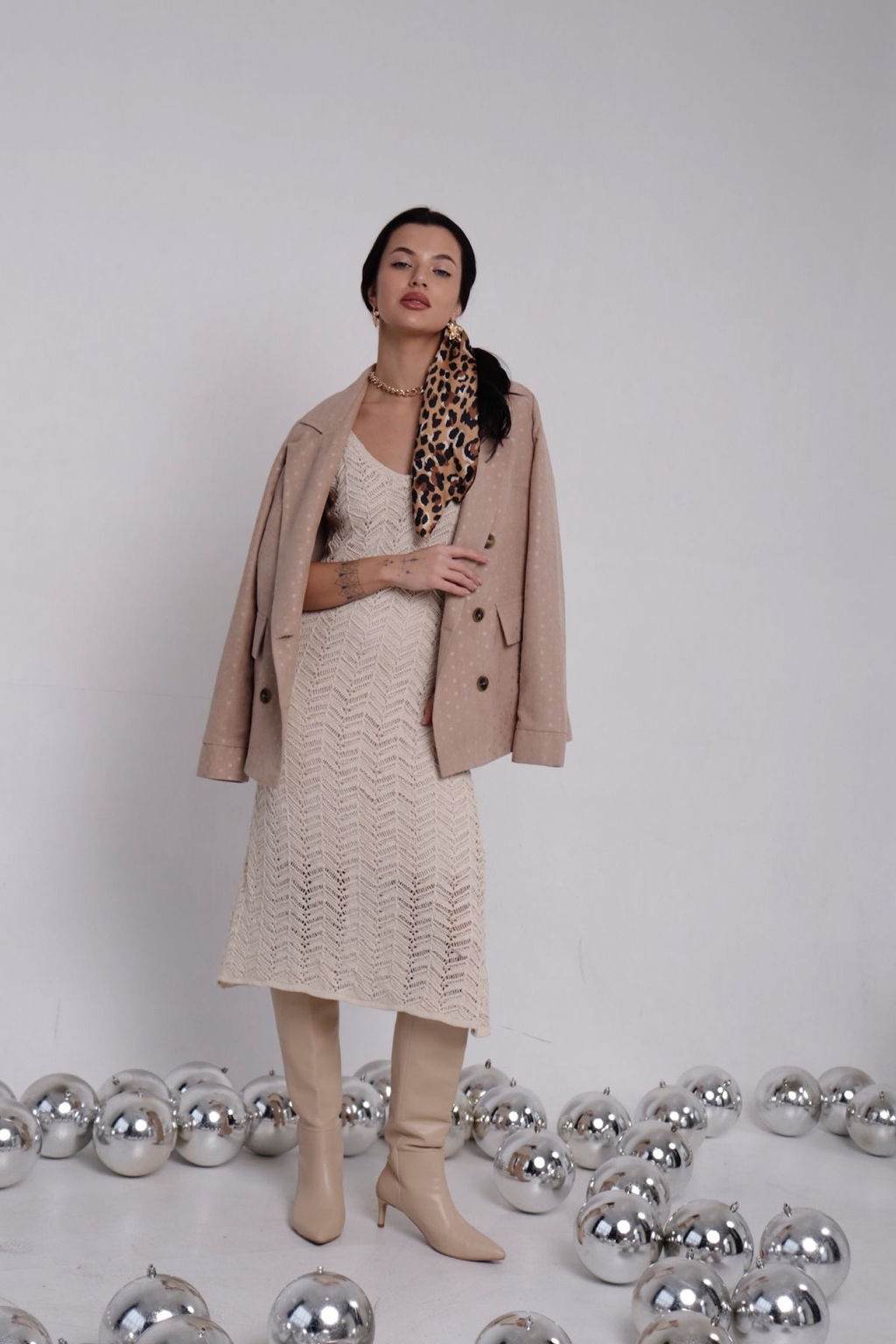 Ажурное вязаное платье айвори - Martichelli фото 9