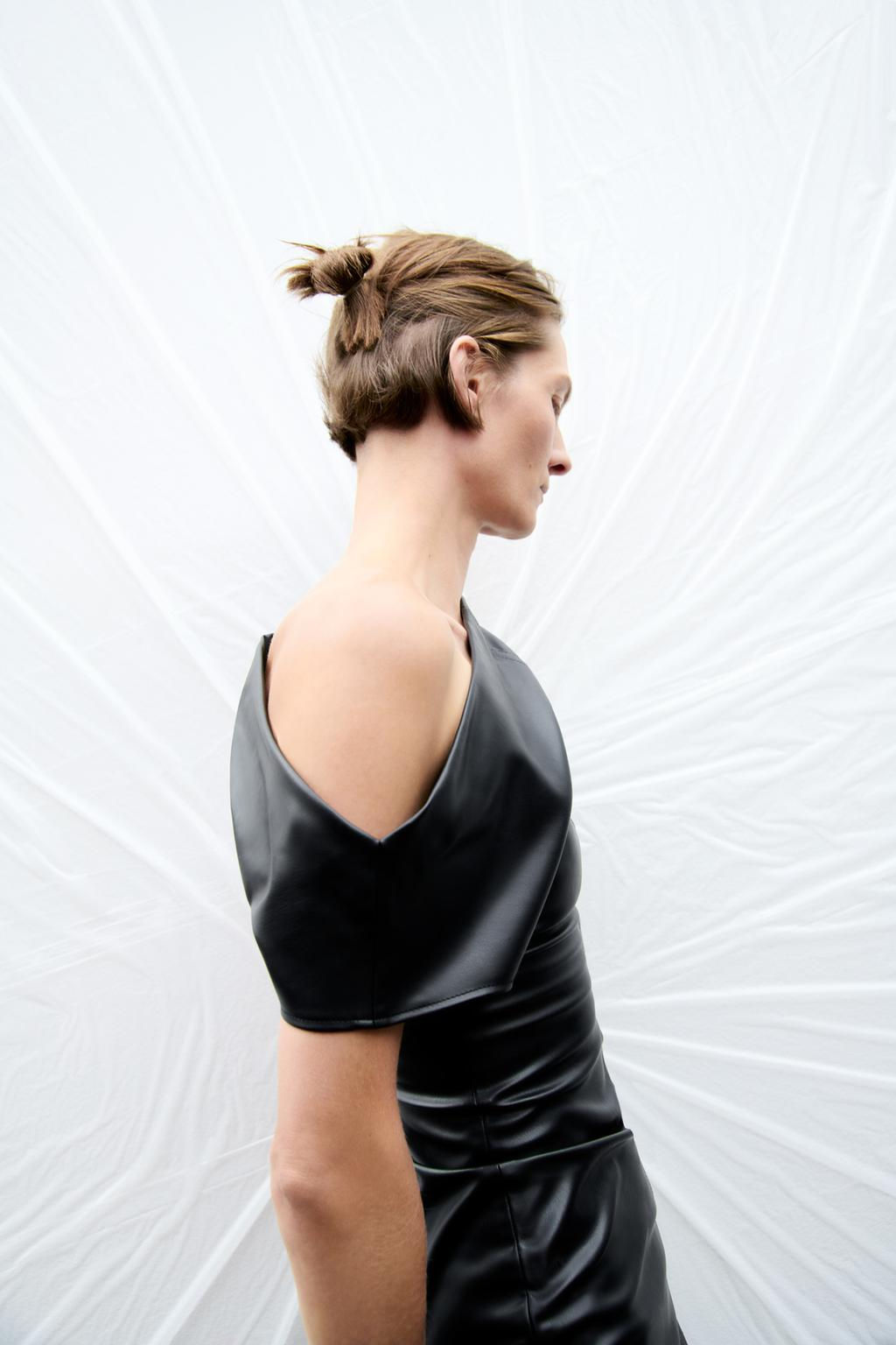 ZW COLLECTION DRAPED FAUX LEATHER DRESS - Zara фото 6